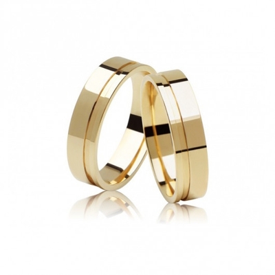 Alianças Casamento Ouro Polidas 5,5mm 10g com Friso Lateral
