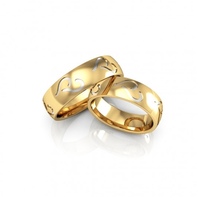 Alianças Casamento Ouro Polidas 6,5mm 14g Coração Assimétrico