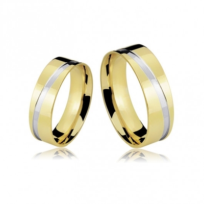 Alianças Casamento Ouro Polidas 6 mm 12g com Friso Diagonal