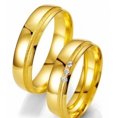Alianças Casamento Ouro Polidas 6mm 12g com  e 3 Brilhantes