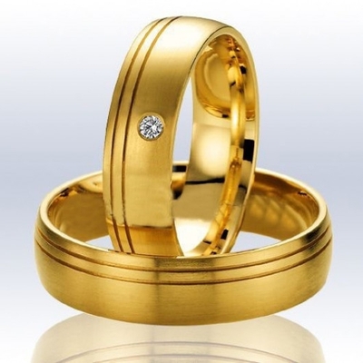 Alianças Casamento Ouro Polidas 6mm 12g com  e Pedra