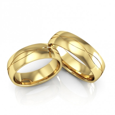 Alianças Casamento Ouro Polidas 6mm 12g Ondulação Cruzada