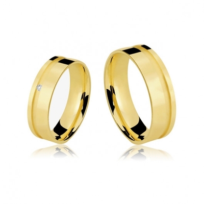 Alianças Casamento Ouro Polidas 6mm 12g com Brilhante