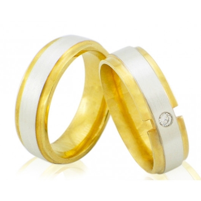 Alianças Casamento Ouro Polidas 6mm 14g com Brilhante e Corte Especial