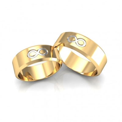 Alianças Casamento Ouro Polidas 7mm 14g Símbolo Infinito 
