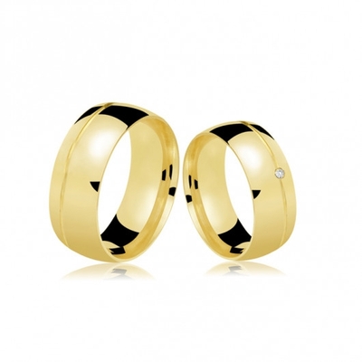 Alianças Casamento Ouro Polidas 7mm 15g com  e Brilhante