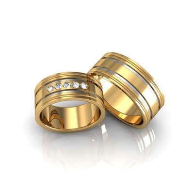 Alianças Casamento Ouro Polidas 8,5 mm 16g com 5 Pedras