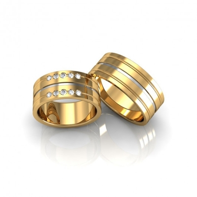 Alianças Casamento Ouro Polidas 8,5 mm 16g com 10 Pedras