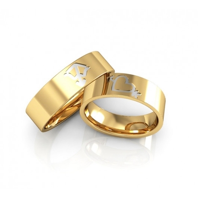Alianças Casamento Ouro Polidas Aplique em Ródio 6mm 12g Coração e Flecha