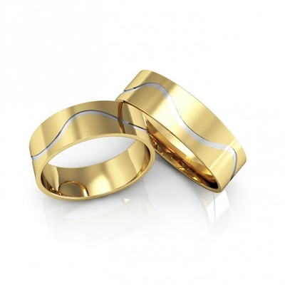 Alianças Casamento Ouro Polidas Com Detalhe Em Ródio 6mm 12g