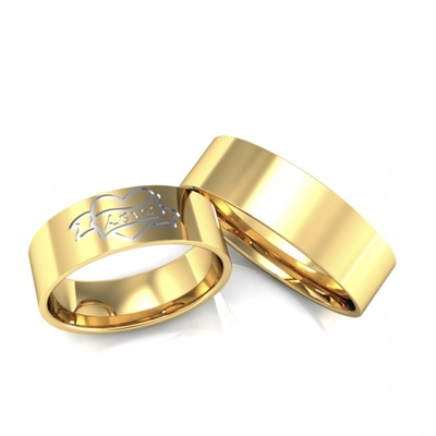 Alianças Casamento Ouro Polidas Coração Love 7,0mm 14g