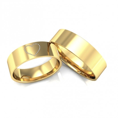 Alianças Casamento Ouro Polidas Coração Pontilhado 6,0mm 12g