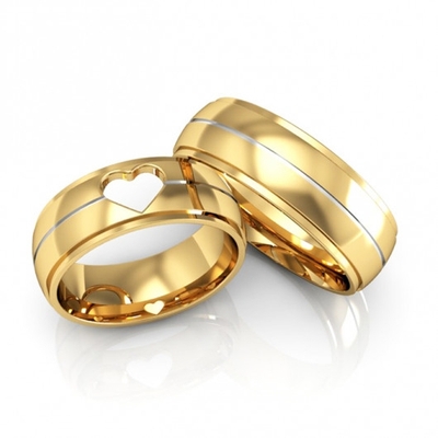 Alianças Casamento Ouro Polidas Coração Vazado 7mm 14g