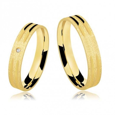 Alianças Casamento Ouro Polidas E Diamantadas 5mm 10g com Frisos e Brilhante