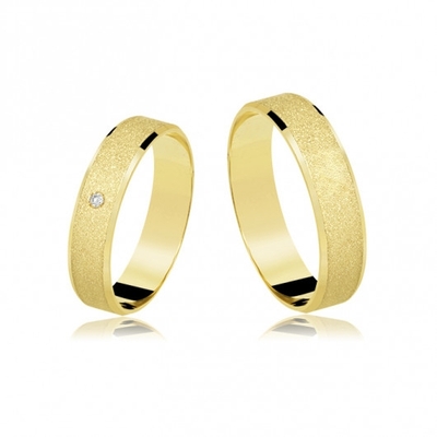 Alianças Casamento Ouro Polidas E Diamantadas Cantos Chanfrados 5mm 10g com Brilhante