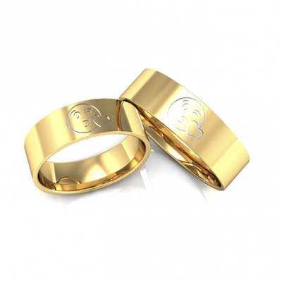Alianças Casamento Ouro Polidas Emoji Com Aplique Em Ródio