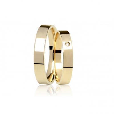 Alianças Casamento Ouro Quadradas Amarelo Polidas 4mm 7g com Brilhante