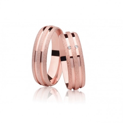 Alianças Casamento Ouro Rosê Diamantadas 6,5mm 13g com  e Brilhantes