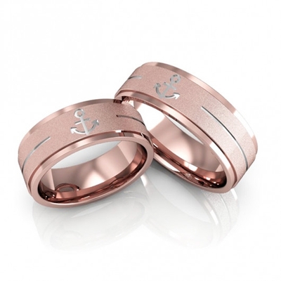 Alianças Casamento Ouro Rosê Diamantadas Âncora 7mm 14g