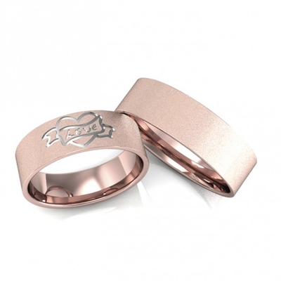 Alianças Casamento Ouro Rosê Diamantadas Coração Love 7mm 14g