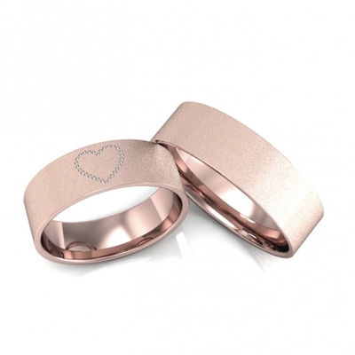 Alianças Casamento Ouro Rosê Diamantadas Coração Pontilhado 6,0mm 12g