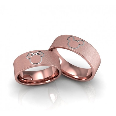 Alianças Casamento Ouro Rosê Diamantadas Minnie E Mickey 7mm 13g
