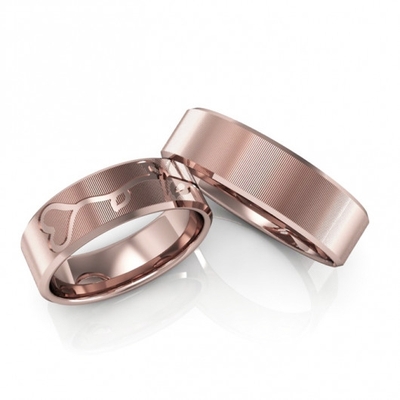 Alianças Casamento Ouro Rosê Flor Coração 6mm 13g