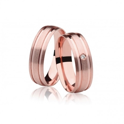 Alianças Casamento Ouro Rosê Foscas 7mm 15g com  e Brilhante
