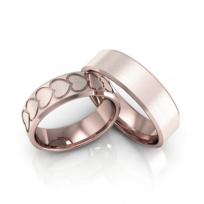Alianças Casamento Ouro Rosê Foscas 7mm 15g Desenhos Corações