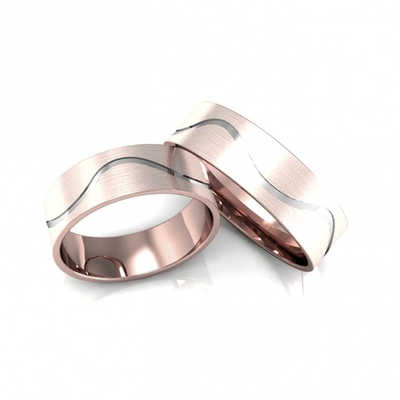 Alianças Casamento Ouro Rosê Foscas Com Detalhe Em Ródio 6mm 12g