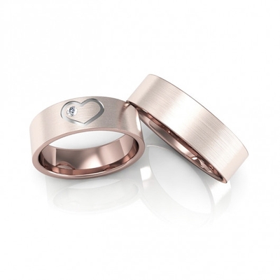 Alianças Casamento Ouro Rosê Foscas Coração Aplique Em Ródio 6mm 12g
