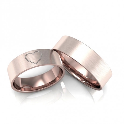 Alianças Casamento Ouro Rosê Foscas Coração Pontilhado 6,0mm 12g