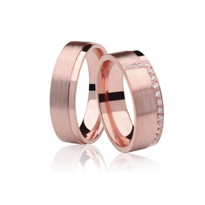 Alianças Casamento Ouro Rosê Foscas E Polidas 6,5mm 14g com Brilhantes