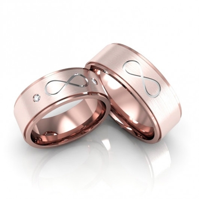 Alianças Casamento Ouro Rosê Foscas Símbolo Infinito 7mm 14g
