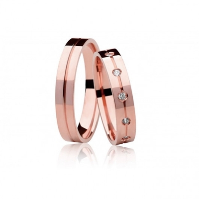Alianças Casamento Ouro Rosê Polidas 4,5 mm 10g com  e Brilhantes