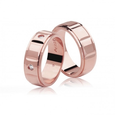 Alianças Casamento Ouro Rosê Polidas 6,5mm 14g com Detalhes e 5 Brilhantes