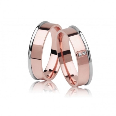 Alianças Casamento Ouro Rosê Polidas 6,0mm 12g com 2 Brilhantes