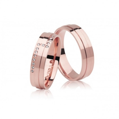 Alianças Casamento Ouro Rosê Polidas 6mm 13g com Brilhantes