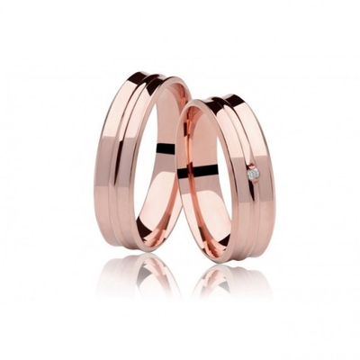 Alianças Casamento Ouro Rosê Polidas 6,0mm 14g com Brilhante e Fio Elevado