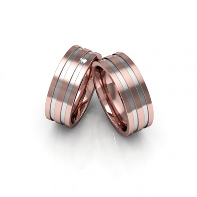 Alianças Casamento Ouro Rosê Polidas 7mm 16g com  em Ródio