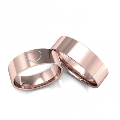 Alianças Casamento Ouro Rosê Polidas Coração Pontilhado 6,0mm 12g