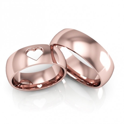 Alianças Casamento Ouro Rosê Polidas Coração Vazado 7mm 14g