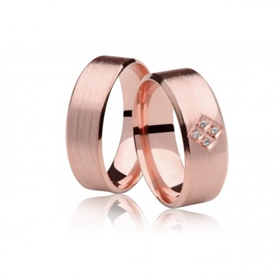 Alianças Casamento Ouro Rosê Polidas E Foscas 7mm 18g com 4 Pedras em Losango