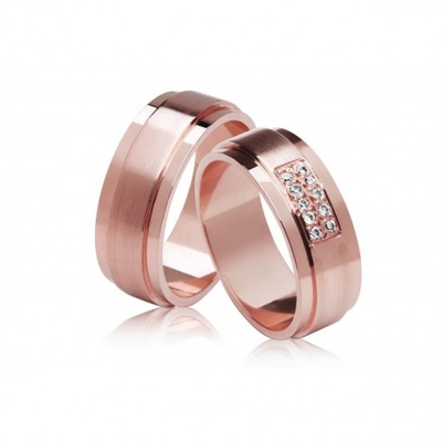 Alianças Casamento Ouro Rosê Polidas E Foscas 7mm 18g com Brilhantes