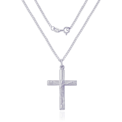 Colar de Prata com Pingente Crucifixo 3D