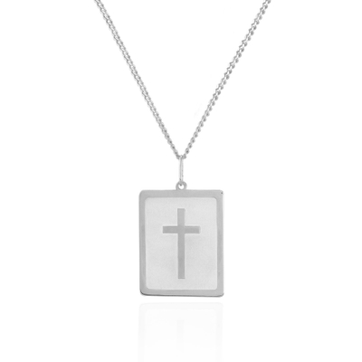 Colar de Prata Masculino Placa com Cruz