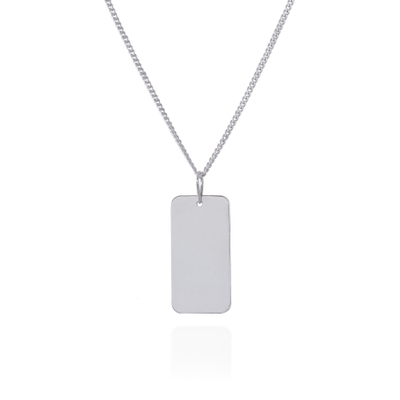 Colar de Prata Masculino Placa Retangular