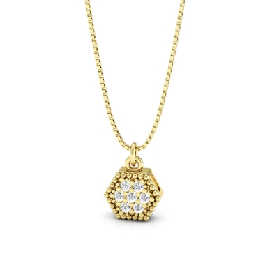 Colar Ouro 18K Chuveiro Sextavado com Pedras