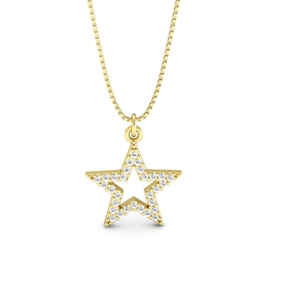 Colar Ouro 18K Estrela com Pedras