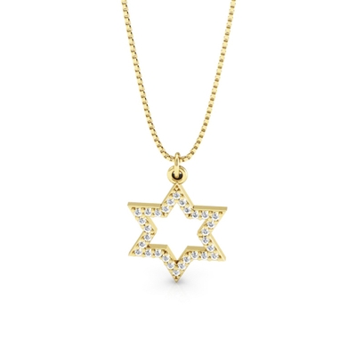 Colar Ouro 18K Estrela de Davi com Pedras